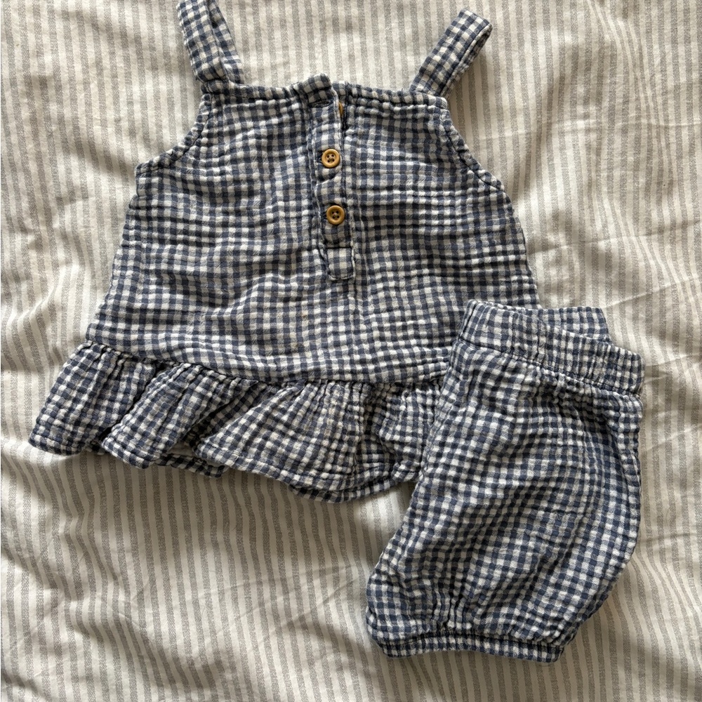 Plaid Kids Matching Set - Blue and White